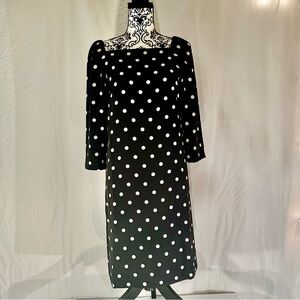 Ann Taylor Square Neck Black and White Polka Dot Shift Dress 4 Tall